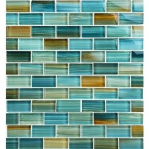1" X 2" WATERCOLORS GLASS TILE BLENDS AQUA SOLD BY THE SQFT  (NPT - GW82348T5)